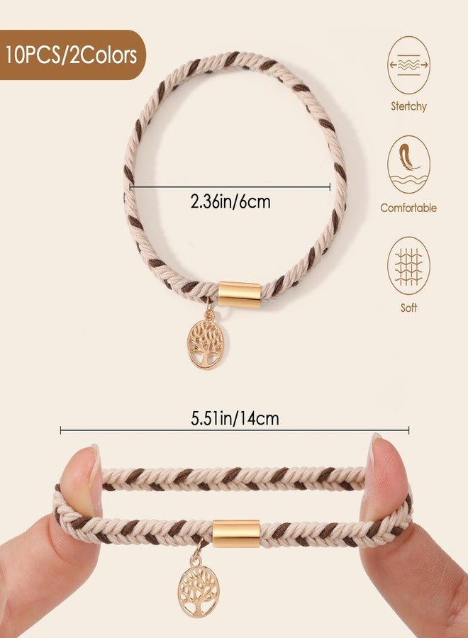 SYGY 10 Boho Bracelets, Braided & Stretch Hair Ties for Thick/Thin Hair, 5 Styles, Light Coffee Colors - No Damage Ponytail Holders - Image 3